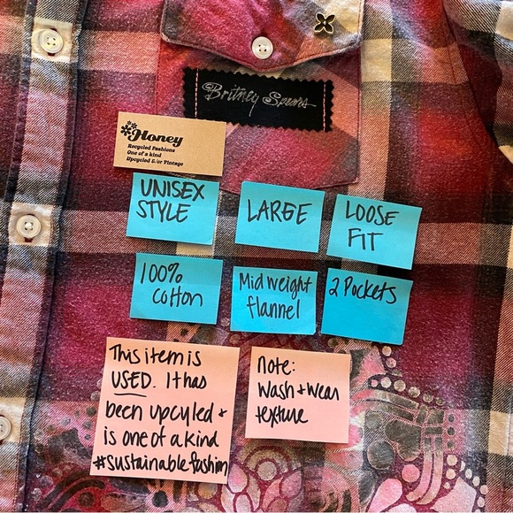 Britney Spears Flannel Shirt Unisex Large Red Plaid Button Down Handmade Upcycle - Picture 9 of 13